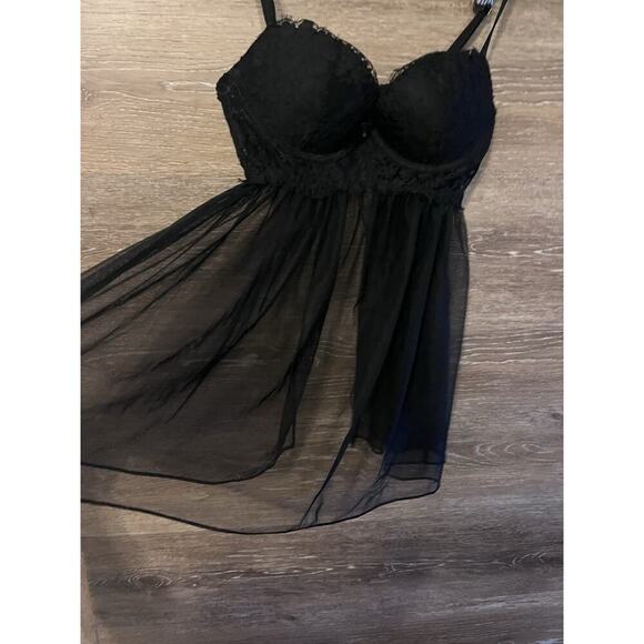 VICTORIAS SECRET PUSH UP BABYDOLL BLACK LINGERIE SZ 34B SEXY SHEER Mesh BLACK - Picture 1 of 8